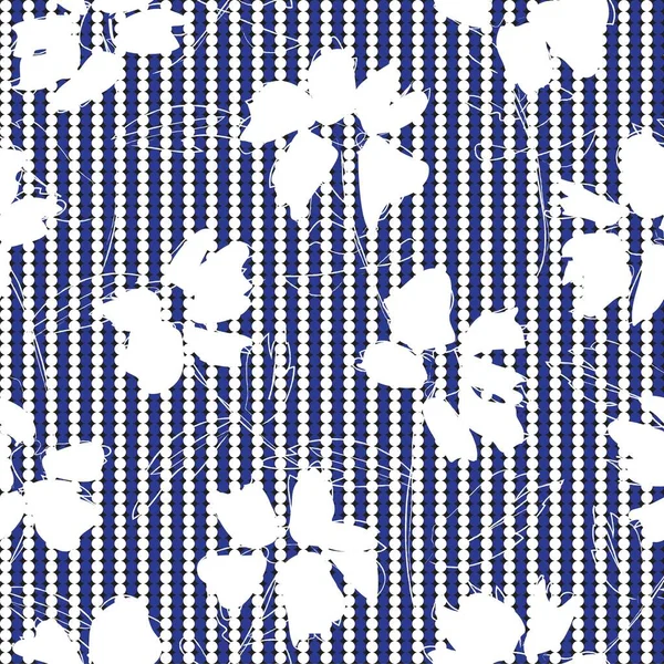 Blue Floral Tropischen Botanischen Nahtlosen Muster Mit Gestreiften Hintergrund Für — Stockvektor