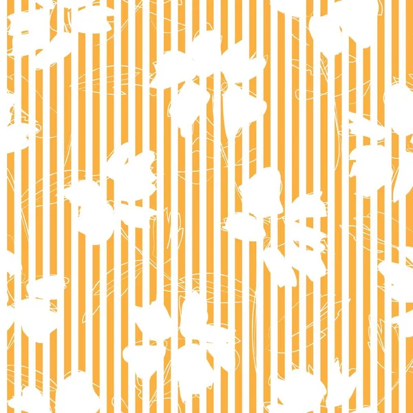 Оранжево Цветочный Ботанический Узор Полосатым Фоном Модных Текстиля Графики — стоковый вектор