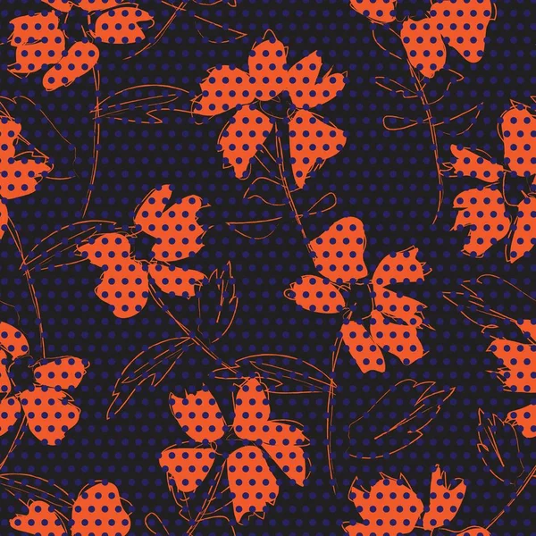 オレンジ花熱帯植物シームレスパターン点在背景のためのファッション繊維やグラフィック — ストックベクタ