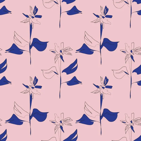 ピンクネイビー花の植物シームレスなパターンの背景に適したファッションプリント グラフィック 背景や工芸品 — ストックベクタ