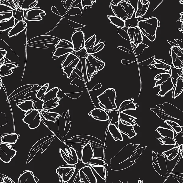 Black White Floral Botanical Seamless Pattern Background Fashion Prints Graphics — Stock Vector