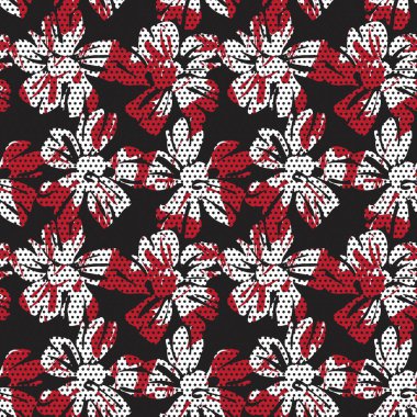 Kırmızı çiçekli tropikal botanik desensiz moda tekstil ve grafikleri için noktalı arkaplan