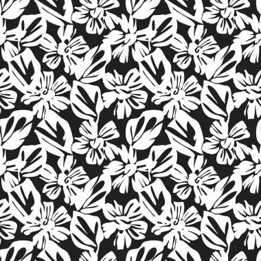 Moda baskıları, grafikler, arka planlar ve el sanatları için siyah ve beyaz bitkisel desenler