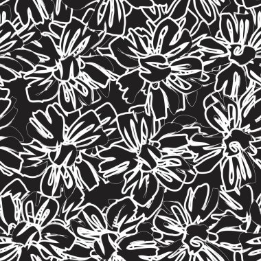 Moda baskıları, grafikler, arka planlar ve el sanatları için siyah ve beyaz bitkisel desenler