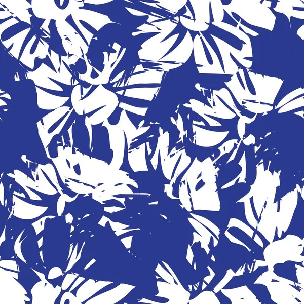 Modré Tropické Květinové Botanické Bezešvé Vzor Pozadí Vhodné Pro Módní — Stockový vektor