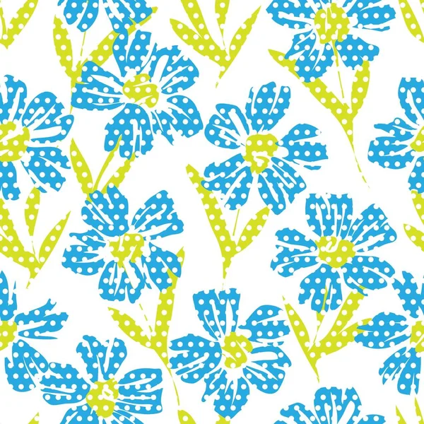 Голубой Цветочный Ботанический Узор Печати Пунктирным Фоном Модных Текстилей Графики — стоковый вектор