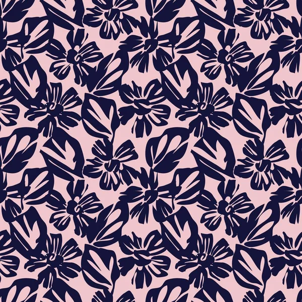 ピンクネイビー花の植物シームレスなパターンの背景に適したファッションプリント グラフィック 背景や工芸品 — ストックベクタ