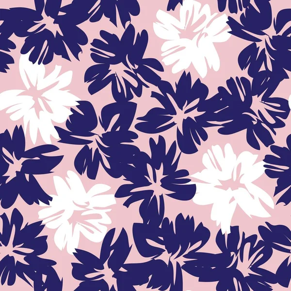 Fondo Patrón Sin Costura Botánico Floral Pink Navy Adecuado Para — Vector de stock