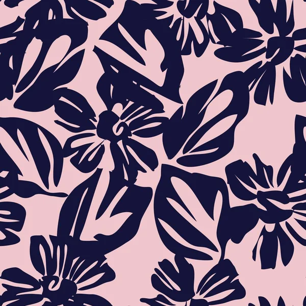Fondo Patrón Sin Costura Botánico Floral Pink Navy Adecuado Para — Vector de stock