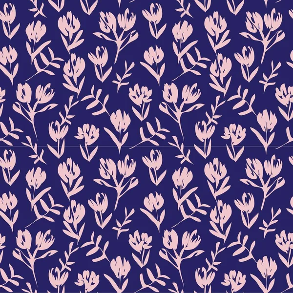 Fondo Patrón Sin Costura Botánico Floral Pink Navy Adecuado Para — Vector de stock