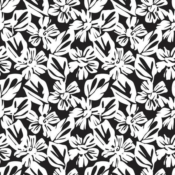 Noir Blanc Floral Botanique Fond Motif Sans Couture Pour Les — Image vectorielle