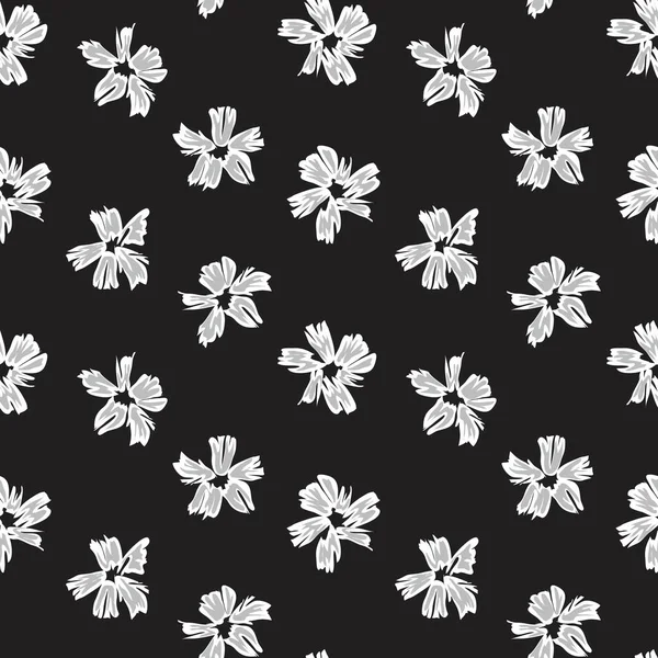 Fondo Patrón Sin Costuras Botánico Floral Blanco Negro Para Estampados — Archivo Imágenes Vectoriales