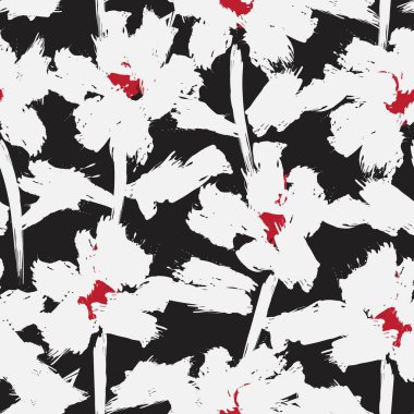 Kırmızı çiçekli fırça darbeleri moda baskıları, grafikler, arka planlar ve el sanatları için pürüzsüz desenli arka plan