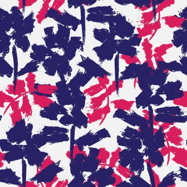 Kırmızı çiçekli fırça darbeleri moda baskıları, grafikler, arka planlar ve el sanatları için pürüzsüz desenli arka plan