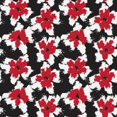 Kırmızı çiçekli fırça darbeleri moda baskıları, grafikler, arka planlar ve el sanatları için pürüzsüz desenli arka plan
