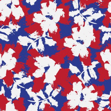 Kırmızı çiçekli fırça darbeleri moda baskıları, grafikler, arka planlar ve el sanatları için pürüzsüz desenli arka plan