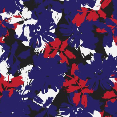 Kırmızı çiçekli fırça darbeleri moda baskıları, grafikler, arka planlar ve el sanatları için pürüzsüz desenli arka plan