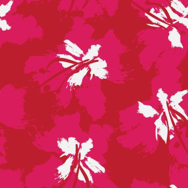 Kırmızı çiçekli fırça darbeleri moda baskıları, grafikler, arka planlar ve el sanatları için pürüzsüz desenli arka plan