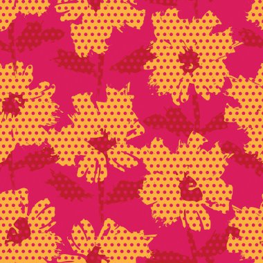 Kırmızı çiçekli tropikal botanik desensiz moda tekstil ve grafikleri için noktalı arkaplan