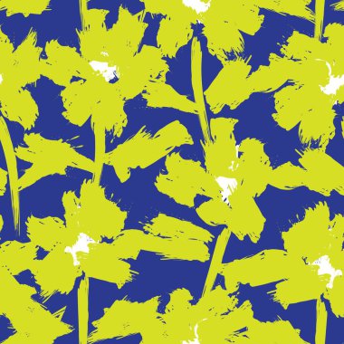 Mavi çiçekli fırça darbeleri moda baskıları, grafikler, arka planlar ve el sanatları için pürüzsüz desenli arka plan