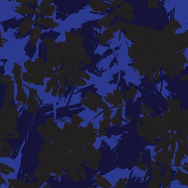 Mavi çiçekli fırça darbeleri moda baskıları, grafikler, arka planlar ve el sanatları için pürüzsüz desenli arka plan