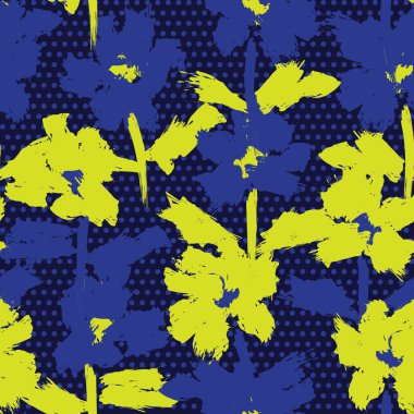 Mavi çiçekli tropikal botanik desensiz moda tekstil ve grafikleri için noktalı arkaplan