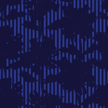 Moda tekstil ve grafikleri için çizgili arkaplanı olan mavi çiçekli tropikal dikişsiz desen