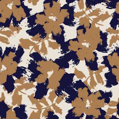 Kahverengi çiçekli fırça darbeleri moda baskıları, grafikler, arka planlar ve el sanatları için pürüzsüz desenli arka plan