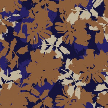 Kahverengi çiçekli fırça darbeleri moda baskıları, grafikler, arka planlar ve el sanatları için pürüzsüz desenli arka plan