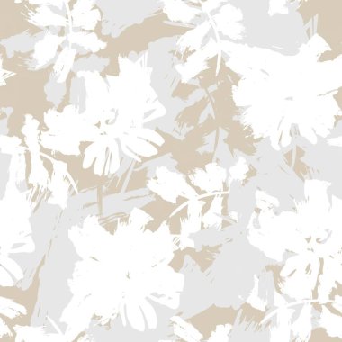 Kahverengi çiçekli fırça darbeleri moda baskıları, grafikler, arka planlar ve el sanatları için pürüzsüz desenli arka plan