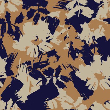 Kahverengi çiçekli fırça darbeleri moda baskıları, grafikler, arka planlar ve el sanatları için pürüzsüz desenli arka plan