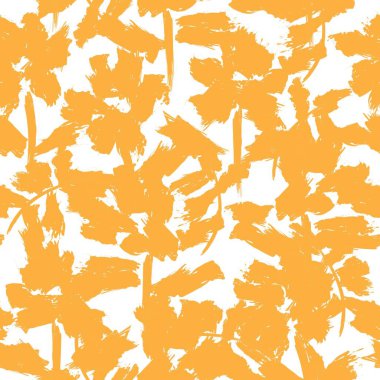 Turuncu çiçekli fırça darbeleri moda baskıları, grafikler, arka planlar ve el sanatları için pürüzsüz desenli arka plan