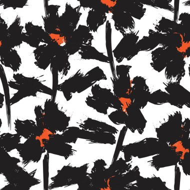 Turuncu çiçekli fırça darbeleri moda baskıları, grafikler, arka planlar ve el sanatları için pürüzsüz desenli arka plan