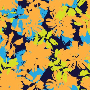 Turuncu çiçekli fırça darbeleri moda baskıları, grafikler, arka planlar ve el sanatları için pürüzsüz desenli arka plan