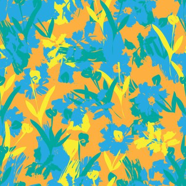 Turuncu çiçekli fırça darbeleri moda baskıları, grafikler, arka planlar ve el sanatları için pürüzsüz desenli arka plan