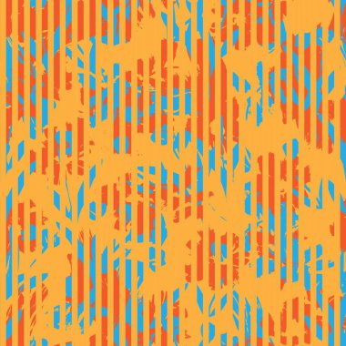 Moda tekstil ve grafikleri için çizgili arka plana sahip turuncu tropikal bitkisel desen
