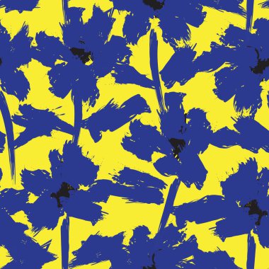 Sarı çiçekli fırça darbeleri moda baskıları, grafikler, arka planlar ve el sanatları için pürüzsüz desenli arkaplan