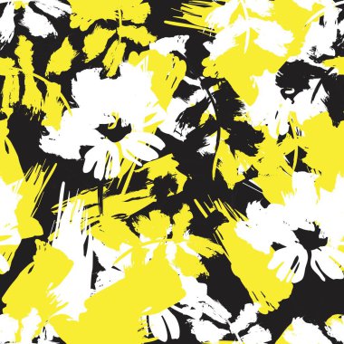 Sarı çiçekli fırça darbeleri moda baskıları, grafikler, arka planlar ve el sanatları için pürüzsüz desenli arkaplan