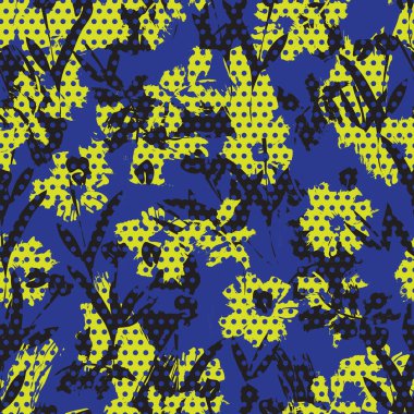 Sarı çiçekli tropikal botanik desensiz moda tekstil ve grafikleri için noktalı arkaplan