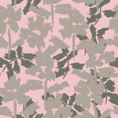 Yeşil çiçekli fırça darbeleri moda baskıları, grafikler, arka planlar ve el sanatları için pürüzsüz desenli arka plan