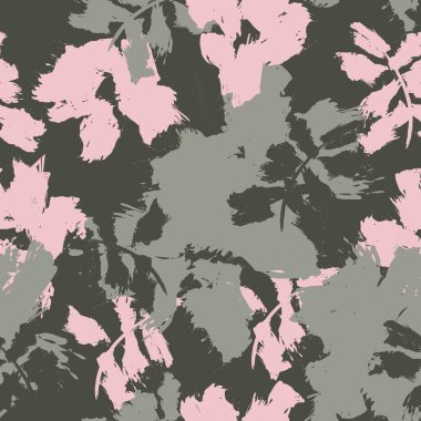 Yeşil çiçekli fırça darbeleri moda baskıları, grafikler, arka planlar ve el sanatları için pürüzsüz desenli arka plan