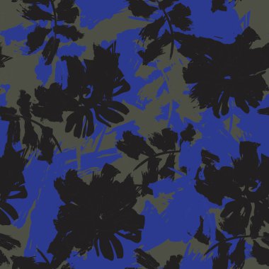 Yeşil çiçekli fırça darbeleri moda baskıları, grafikler, arka planlar ve el sanatları için pürüzsüz desenli arka plan