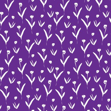 Mor çiçekli fırça darbeleri moda baskıları, grafikler, arka planlar ve el sanatları için pürüzsüz desenli arkaplan