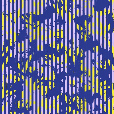 Moda tekstil ve grafikleri için çizgili arka plana sahip mor tropikal botanik deseni