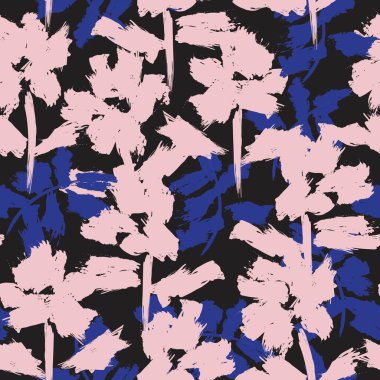 Pembe ve Donanma çiçek fırçası darbeleri moda baskıları, grafikler, arka planlar ve el sanatları için kusursuz desenli arka plan