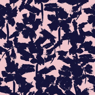 Pembe ve Donanma çiçek fırçası darbeleri moda baskıları, grafikler, arka planlar ve el sanatları için kusursuz desenli arka plan