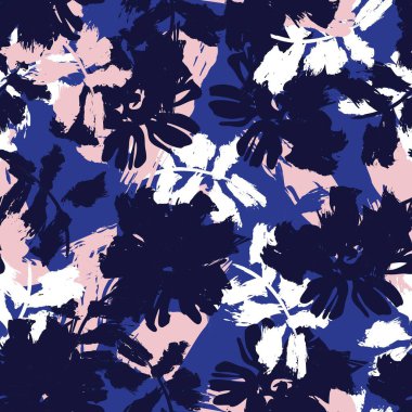 Pembe ve Donanma çiçek fırçası darbeleri moda baskıları, grafikler, arka planlar ve el sanatları için kusursuz desenli arka plan