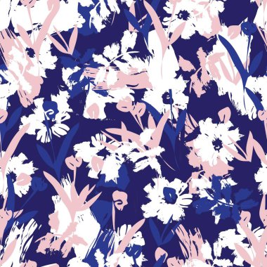 Pembe ve Donanma çiçek fırçası darbeleri moda baskıları, grafikler, arka planlar ve el sanatları için kusursuz desenli arka plan