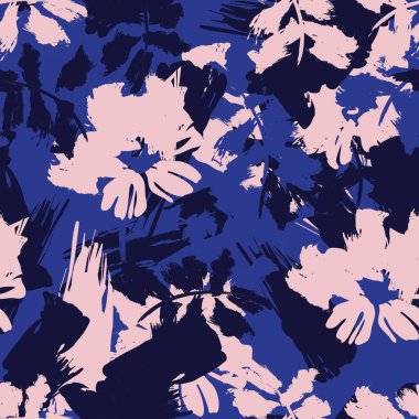 Pembe ve Donanma çiçek fırçası darbeleri moda baskıları, grafikler, arka planlar ve el sanatları için kusursuz desenli arka plan