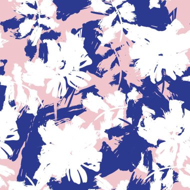 Pembe ve Donanma çiçek fırçası darbeleri moda baskıları, grafikler, arka planlar ve el sanatları için kusursuz desenli arka plan